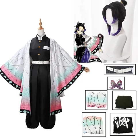 AnimeKochou Shinobu Cosplay Costume  Kochou Uniforms Wigs Hairs Halloween For Kids Adult Cos Party