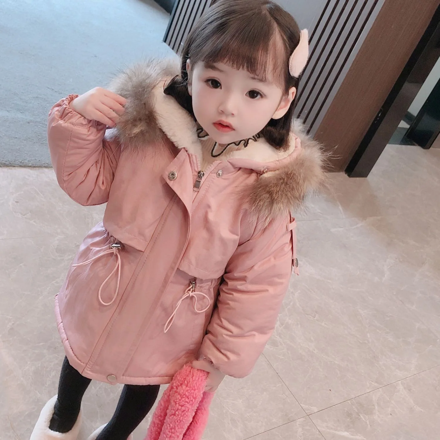 Girls Pie To Overcome Winter Cotton Jacket 2023 New Korean Version Children\'s Clothing Plus Velvet Thick Kids Coats -20 Degrees