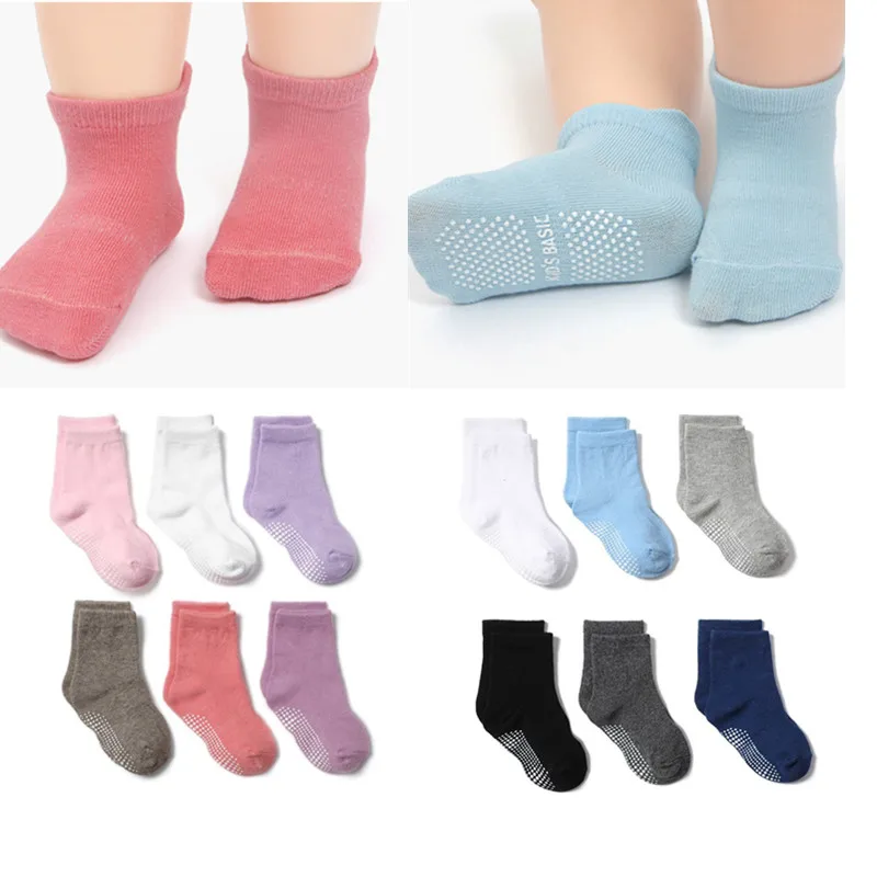 6 Pairs/lot Cotton Sock with Rubber Grips Children's Anti-slip Boat Socks for Boys Girl 1-7 Years