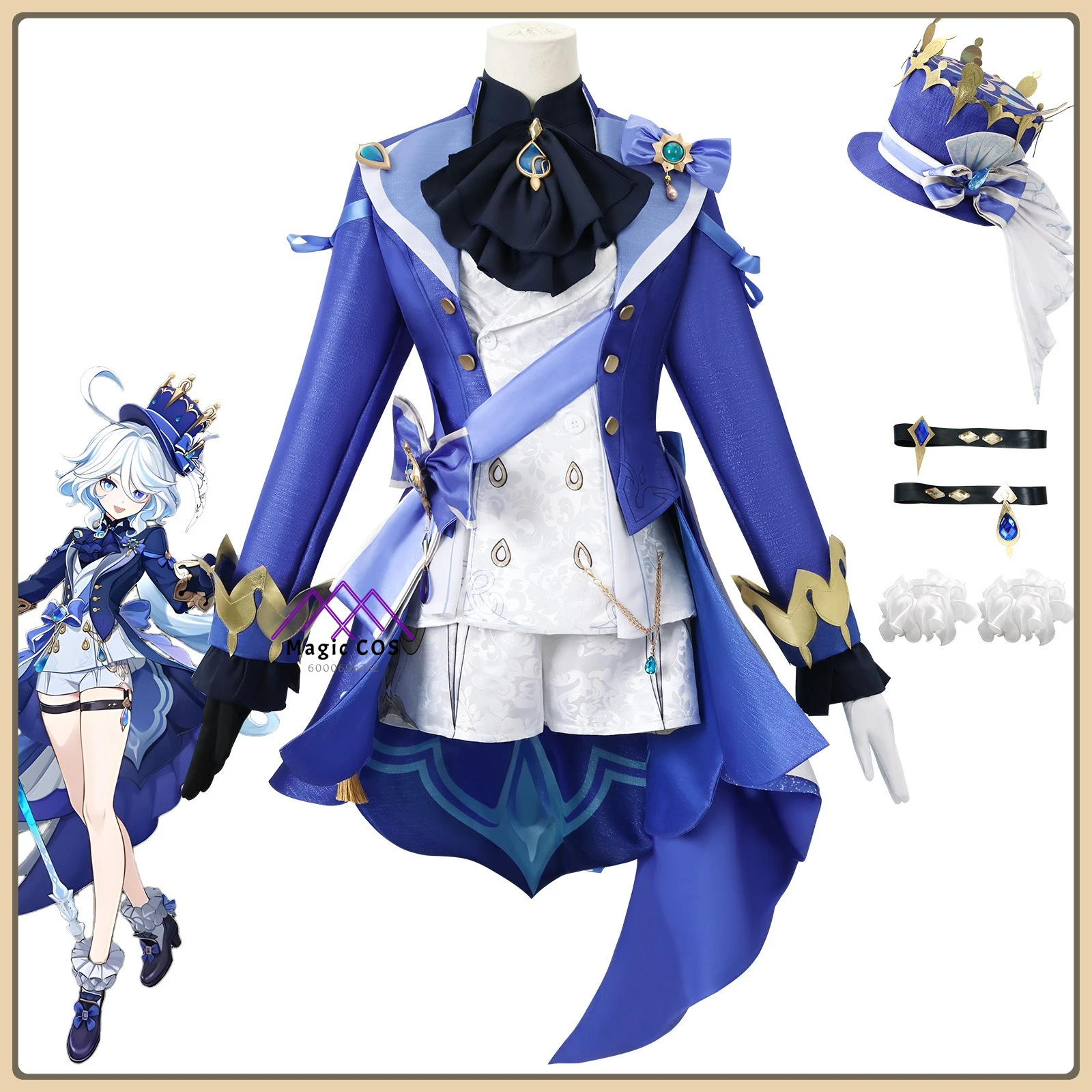 

Genshin Impact Furina Cosplay Costume Crown & Cape Divine Suit High Quality Full Set Anime Outfit for Women Comic Con Party