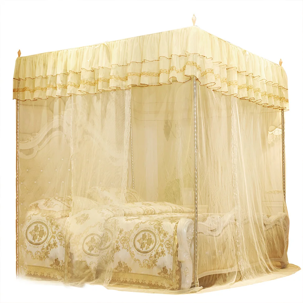 

Luxury Princess Three Side Openings Post Bed Curtain Canopy Netting Mosquito Net Bedding (S)