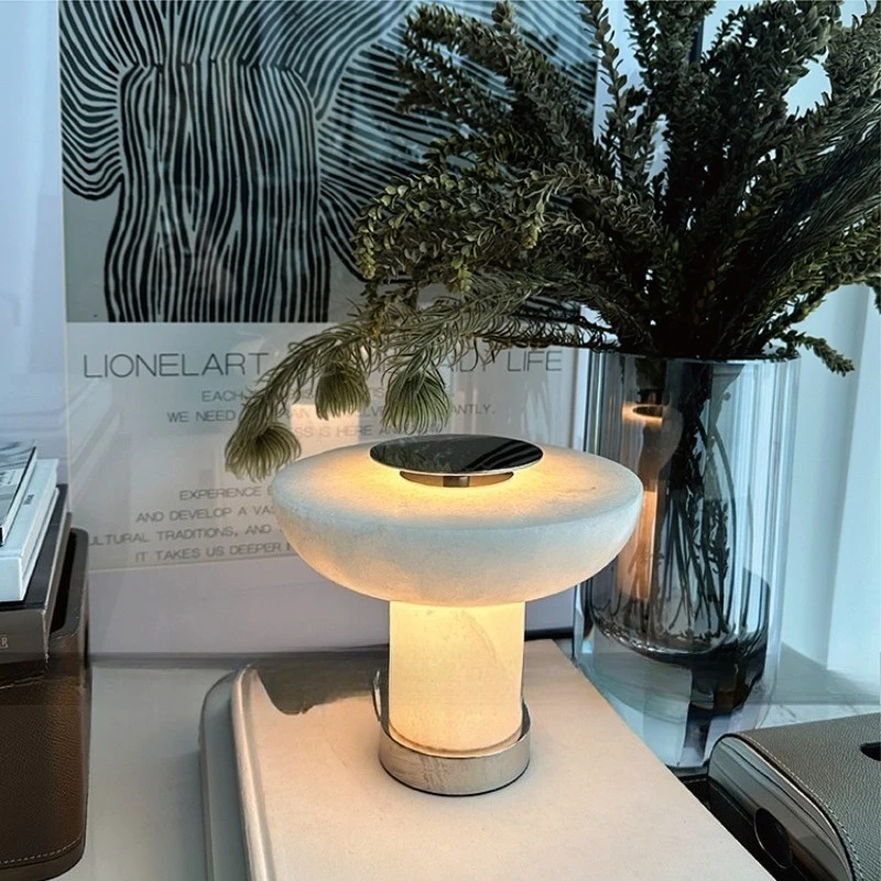 Modem Stainless Steel Base Rechargeable LED Tabla Lamps Marble Lampshade Living Room Bedroom Study Restaurant Office Desk Lights