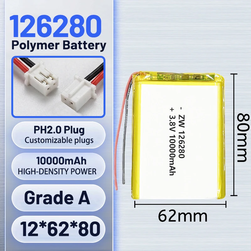 126280 High Capacity 10000mah 3.7V Battery+PCB Protection Board Rechargeable Flat Battery Laptop Batteries Power Bank