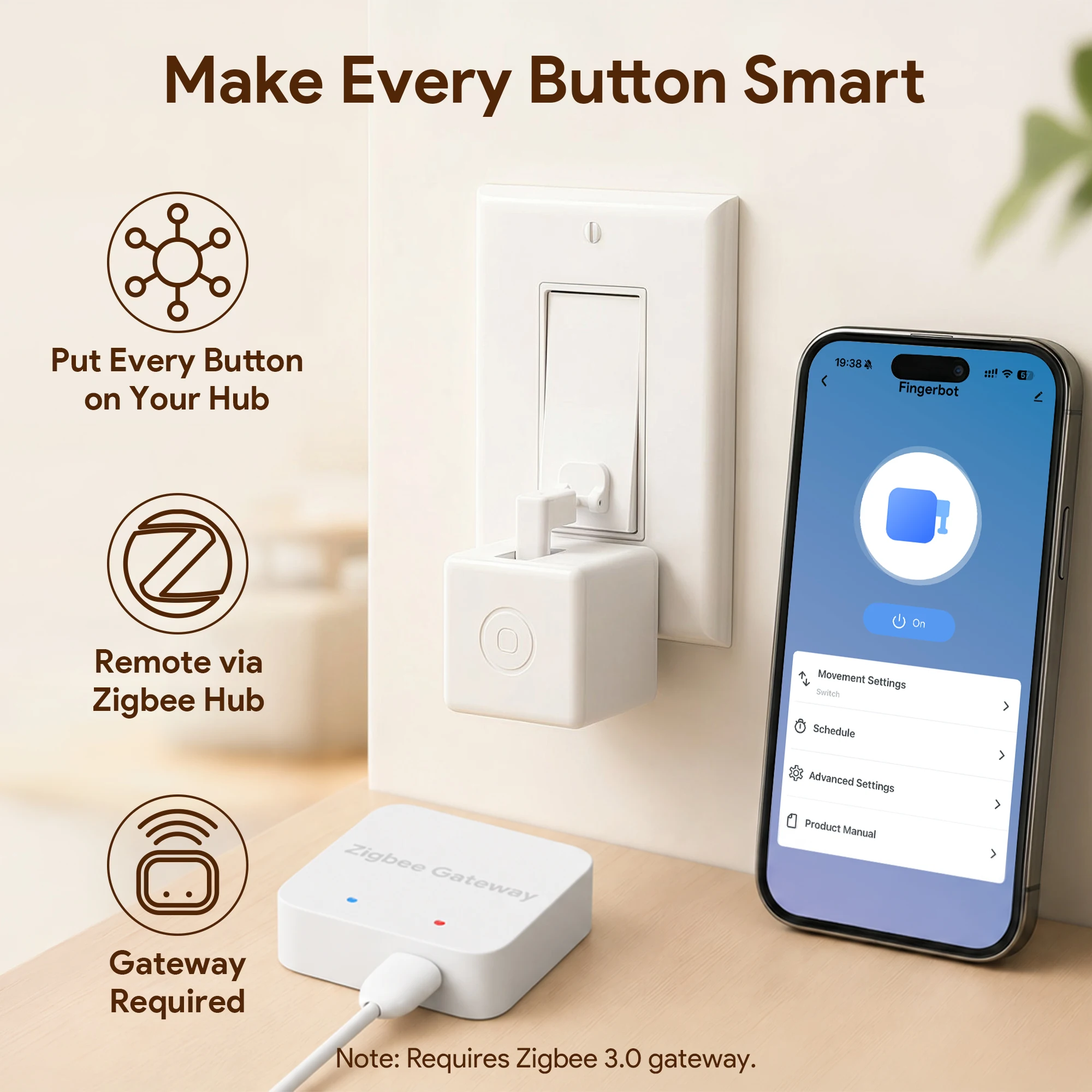 ORYZIC Tuya Zigbee Smart Touch Fingerbot Plus Type-C Rechargeable Robot Button Pusher Arm Switch Works With Alexa Google Home