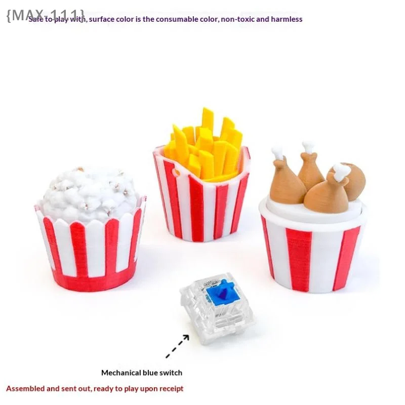 Funny Fried Chicken Fries Key Chain Keyboard Stress Relief Fidget Button Keycap Fidget Clicker Keyboard Keychain Finger Toys【W1】