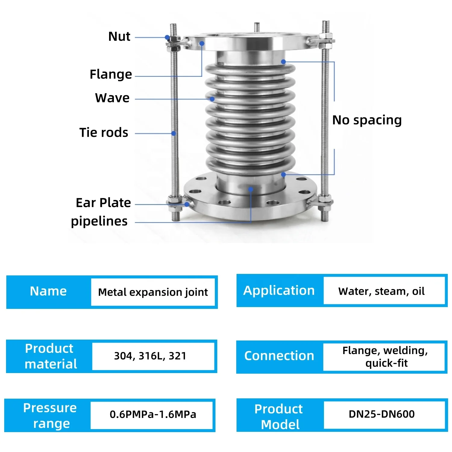 High Quality Pipe Corrugated Stainless Steel Flexible Metal Expansion Bellow Factory Duct Expansion Bellows Fitting