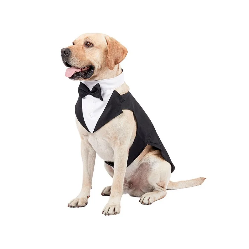 ZUJOLY Cotton Large Dog Wedding Costume Detachable Two Pieces Black Suit Dress Autumn Pet Clothes