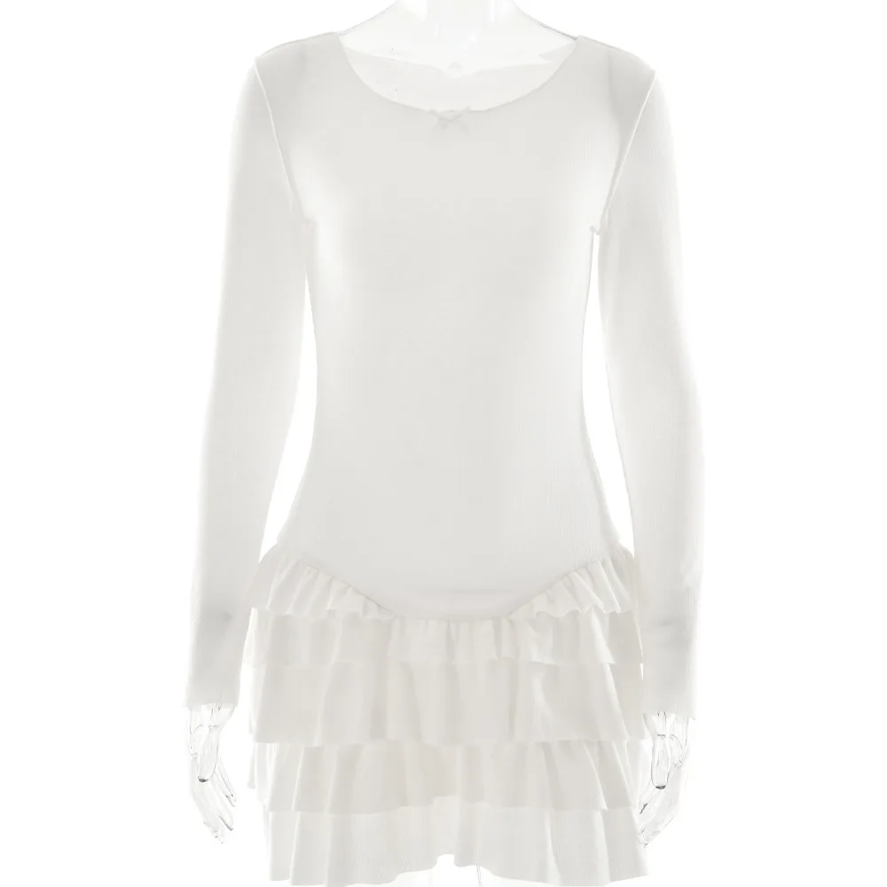 2024 outono inverno moda ruched em camadas plissado curto novo estilo sexy em torno do pescoço vestido fino ajuste