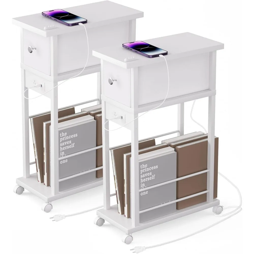 

Приставной столик с зарядной станцией и ящиком, стол с USB-портами и розетками для гостиной, спальни и офиса, с 4 колесами