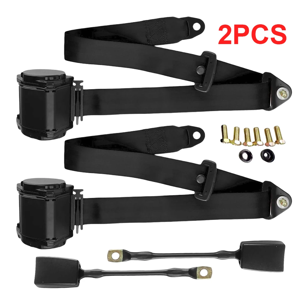 2Pcs Safety Retractable Car Seat Lap Belt 3 Point Retractable Adjustable Belts Automatic Seat Belt for Minivan Pickup and Truck