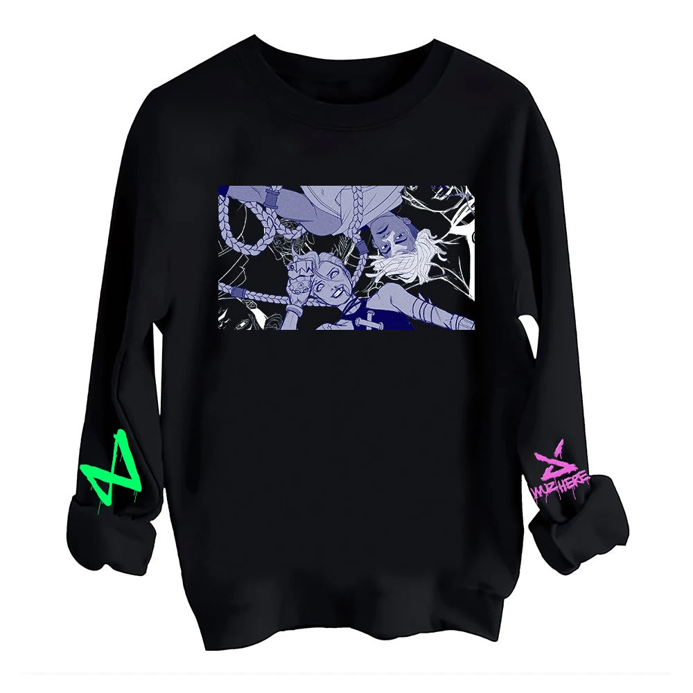 Arcane Ekko & Jinx Firelights Sweatshirt Harajuku Round Neck Long Sleeve Oversize Hoodie