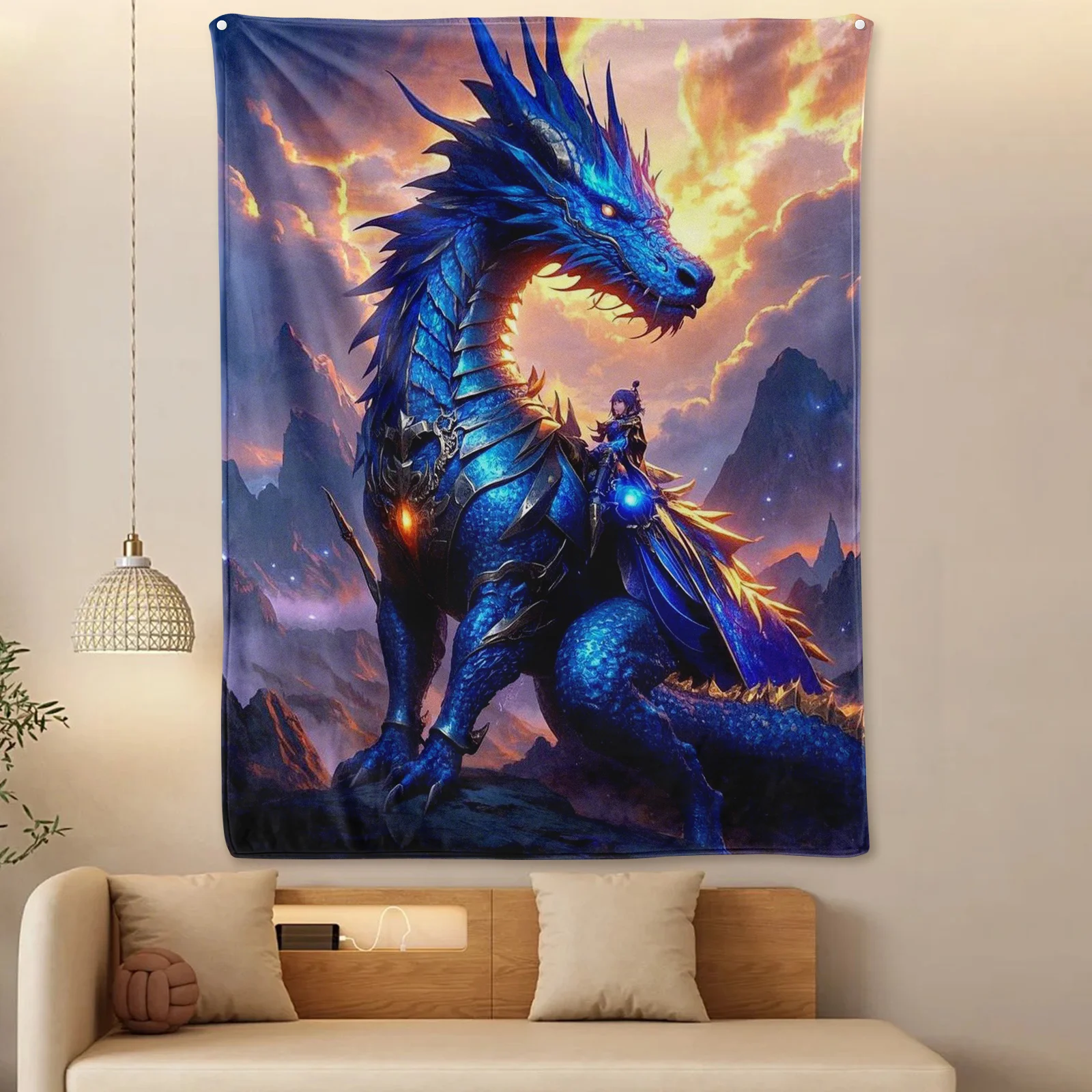 Одеяло Dragon Rider темно-синего цвета с мифологическим искусством и фантазийными тематиками для приключенческих и уникальных домашних акцентов
