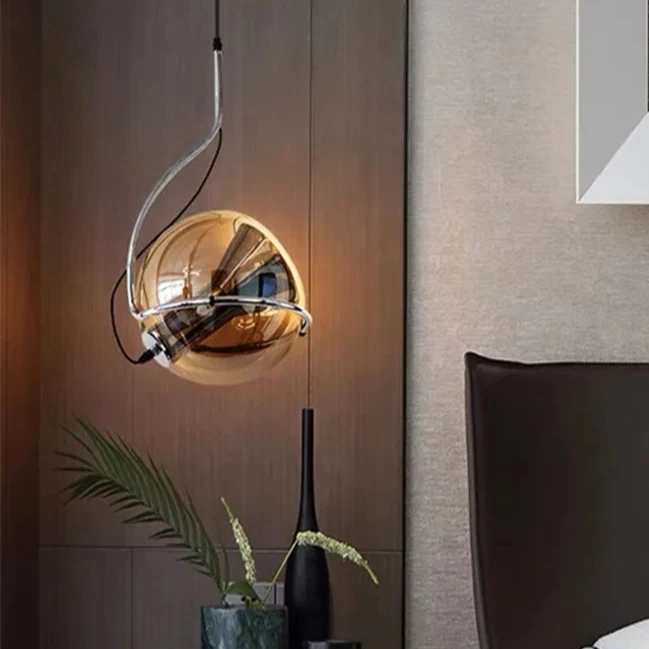 Modern Creative Rotatable Glass Ball Pendant Chandelier for Restaurant Dining Room Indoor Ceiling Light Fixture
