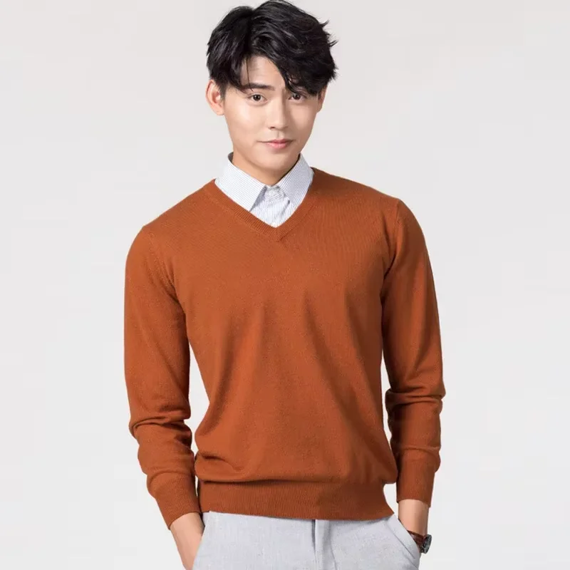 MRMT 2024 Brand New Men's Sweaters V-neck Slim Pullover Knitted Solid Color Man Sweaters Men Sweater Tops Pullovers for Male