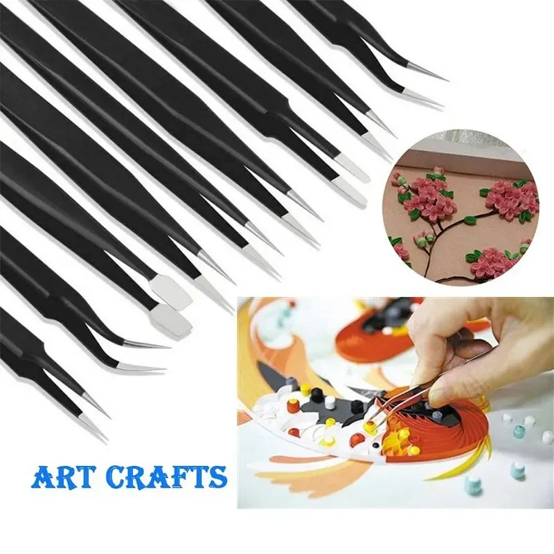 10 قطعة من الفولاذ المقاوم للصدأ الدقة الاستاتيكيه ملاقط كهرباء مجموعة أدوات الصيانة ملاقط إلكترونية احترافية #3