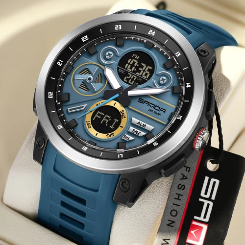 Reloj de pulsera deportivo SANDA para hombre, correa de TPU, reloj de cuarzo resistente al agua, reloj Digital luminoso con pantalla Dual para hombre, reloj Masculino