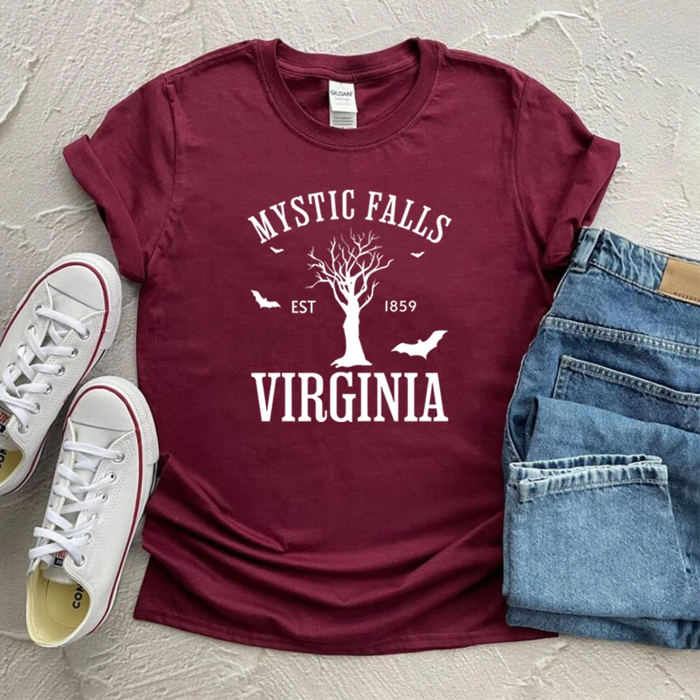 Mystic Falls Virginia T-shirt Vampire Diaries Shirt Retro TV Show TVD Inspired Tee Damon Salvatore Tshirt Salvatore Brothers Top