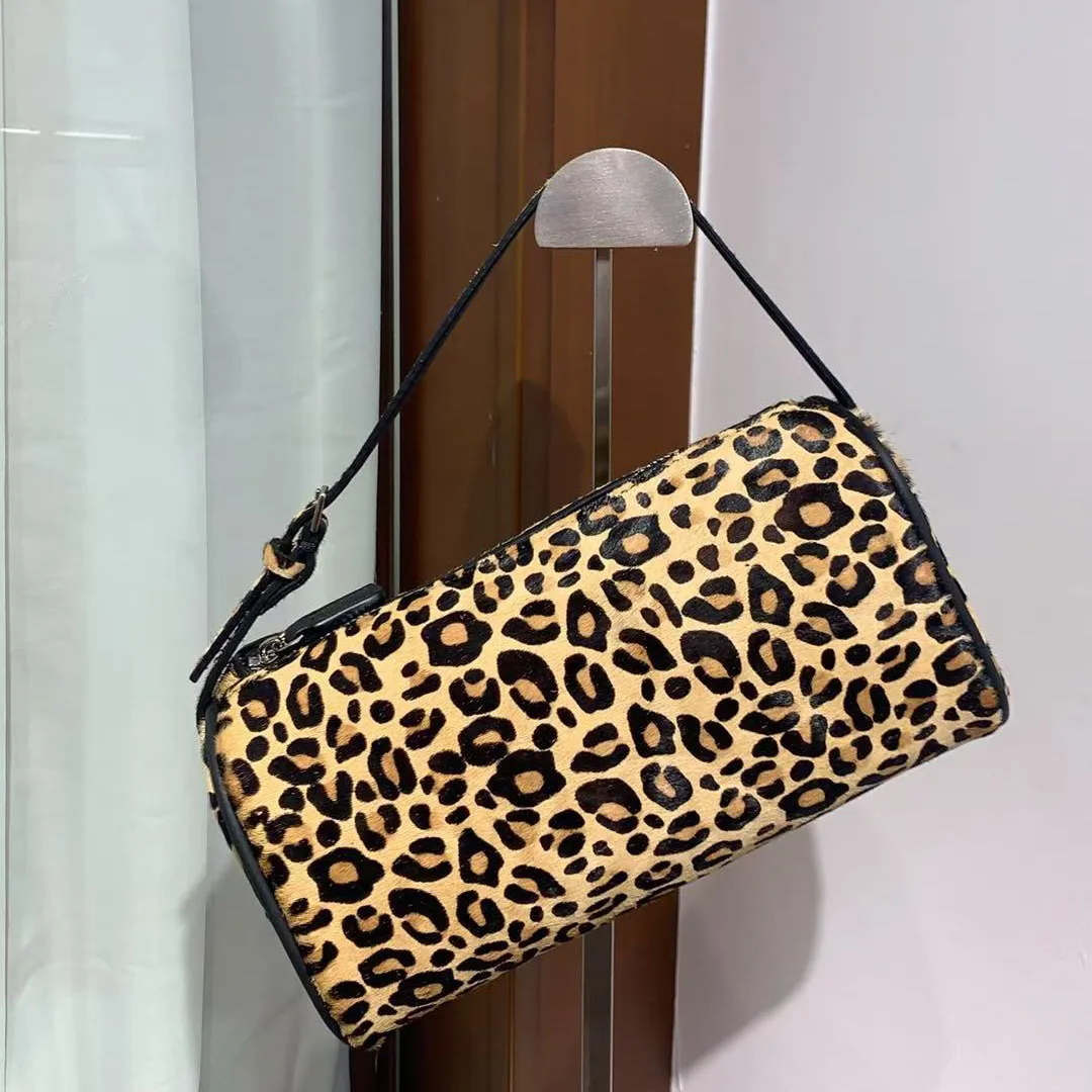 

Sheepskin suede pencil bag 2025 new niche design genuine leather horse-haired leopard print vintage armpit bag women's handbag