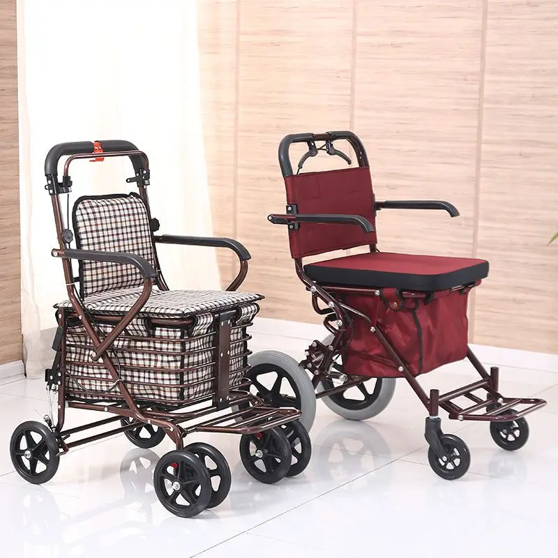 Portable Elderly Stroller, Foldable, Big Rear Wheeled, Handcart, Shopping Cart, Household, grocery