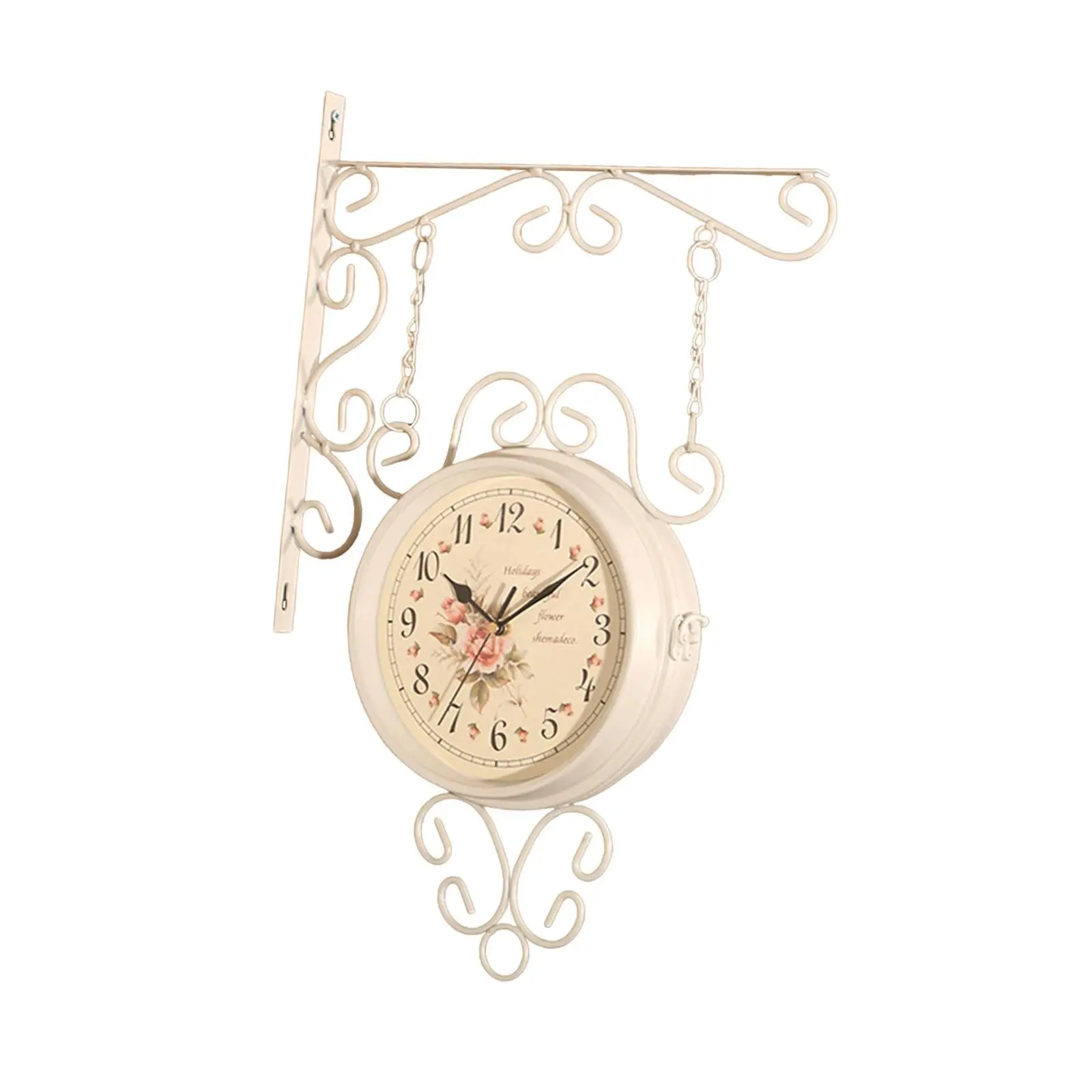 Double Side Wall Mounted Clock Quiet Station Clock for Patio Bedroom Kitchen