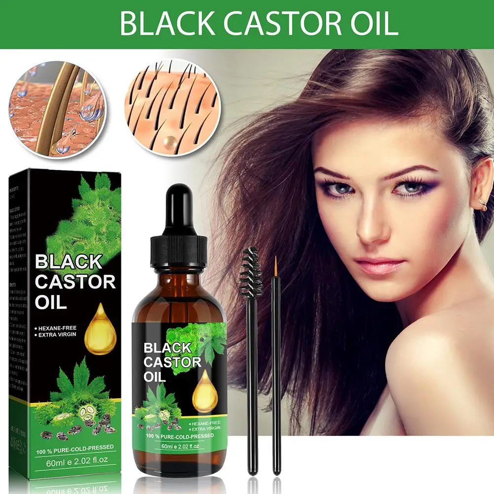 Black Castor Oil para a pele nutritiva, Massagem Óleo Essencial, Crescimento das sobrancelhas, previne o envelhecimento da pele,