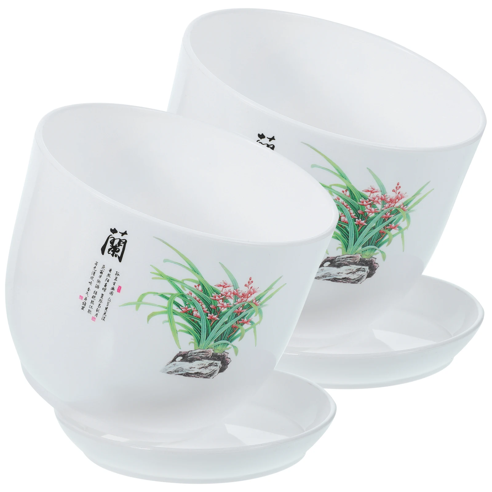 

2 Pcs Indoor Flower Pots Planters for Bedroom Kitchen Resin Planter Bowl Nursery Orchid Pot Drainage Holes