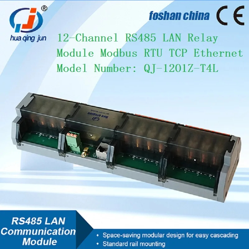

Huaqingjun 12-Channel RS485 LAN Relay Module Modbus RTU TCP Ethernet QJ-12O1Z-T4L RJ45 Relays Board for IoT Automation