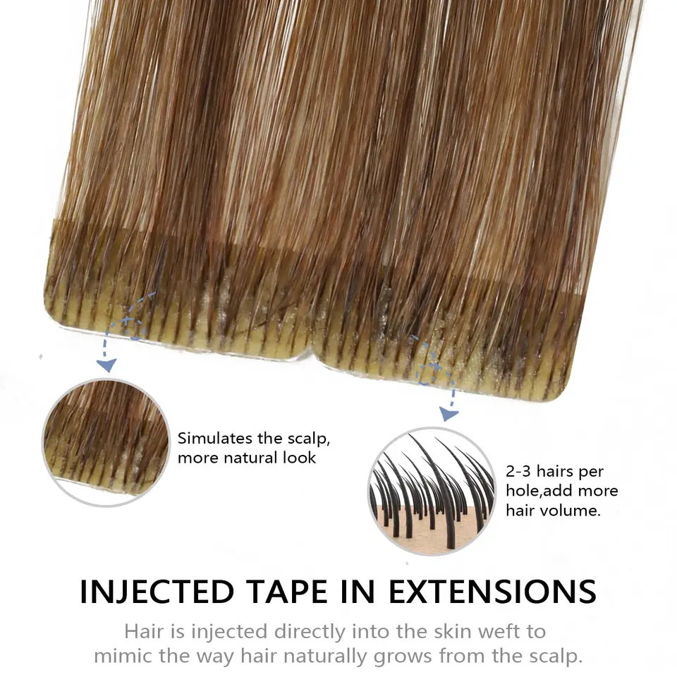 Extensiones de Cinta Cabello Humano Rubio Sin Costura Cinta Extensiones de Cabello 12"-20" 4x0.8cm Piel Tejido PU Cinta en Cabello 20 PCS 4