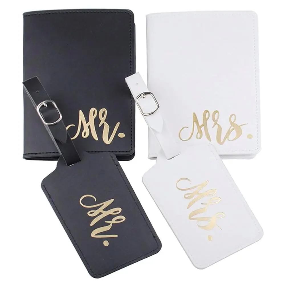 

Набор из 4 кожаных бирок для багажа и обложек для паспорта «Мистер и миссис» для пары, подарки для молодоженов, свадебные сувениры