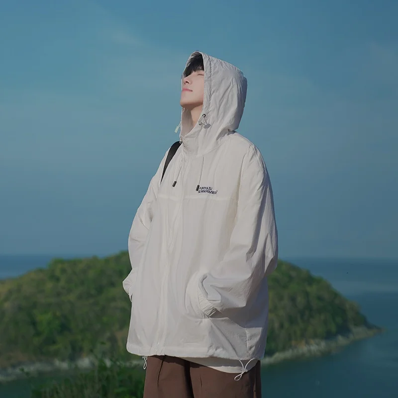 

Мужская летняя куртка с капюшоном из ледяного шелка с защитой от УФ-излучения, быстросохнущая, для активного отдыха, солнцезащитная, тонкая, дышащая, свободного кроя