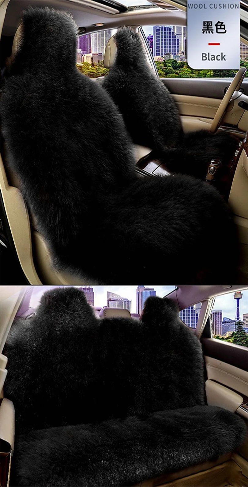 3pcs Genuine Fur Car Seat Covers Full Set Unviersal Auto Sheepskin Seat Cover Car Accessories Cushion Christmas