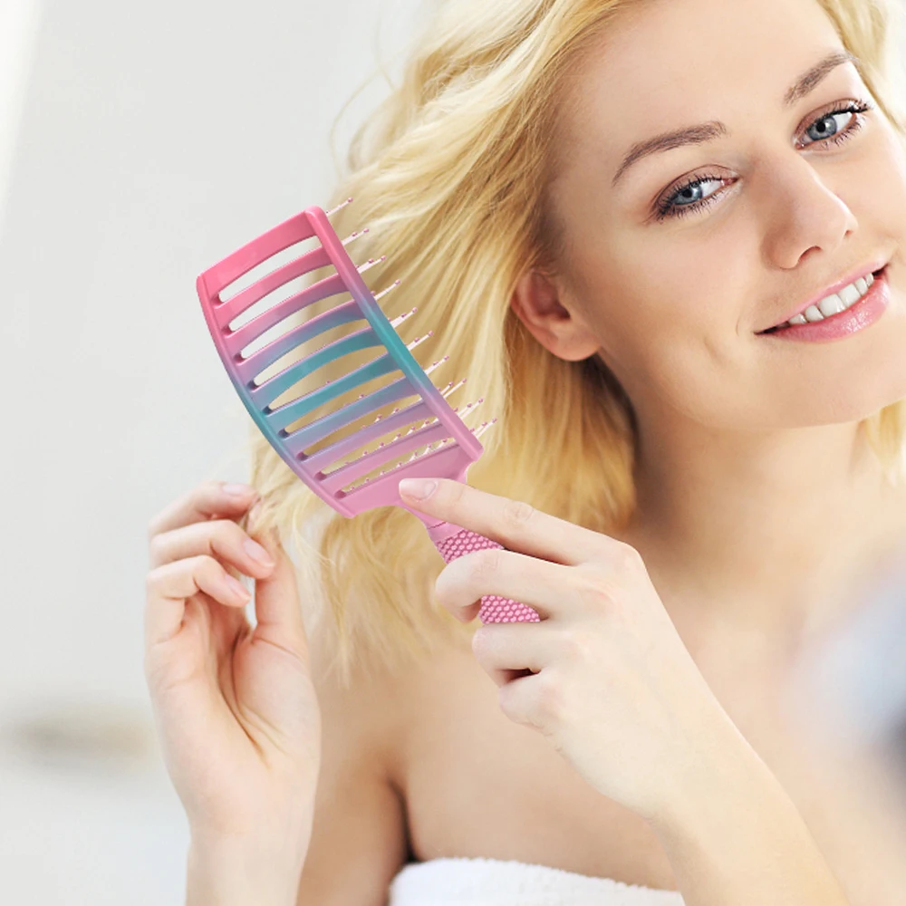 Brosse à Cheveux Incurvée et Ajourée en Nylon pour Femme, Peigne Antistatique pour Salon de Coiffure à Domicile