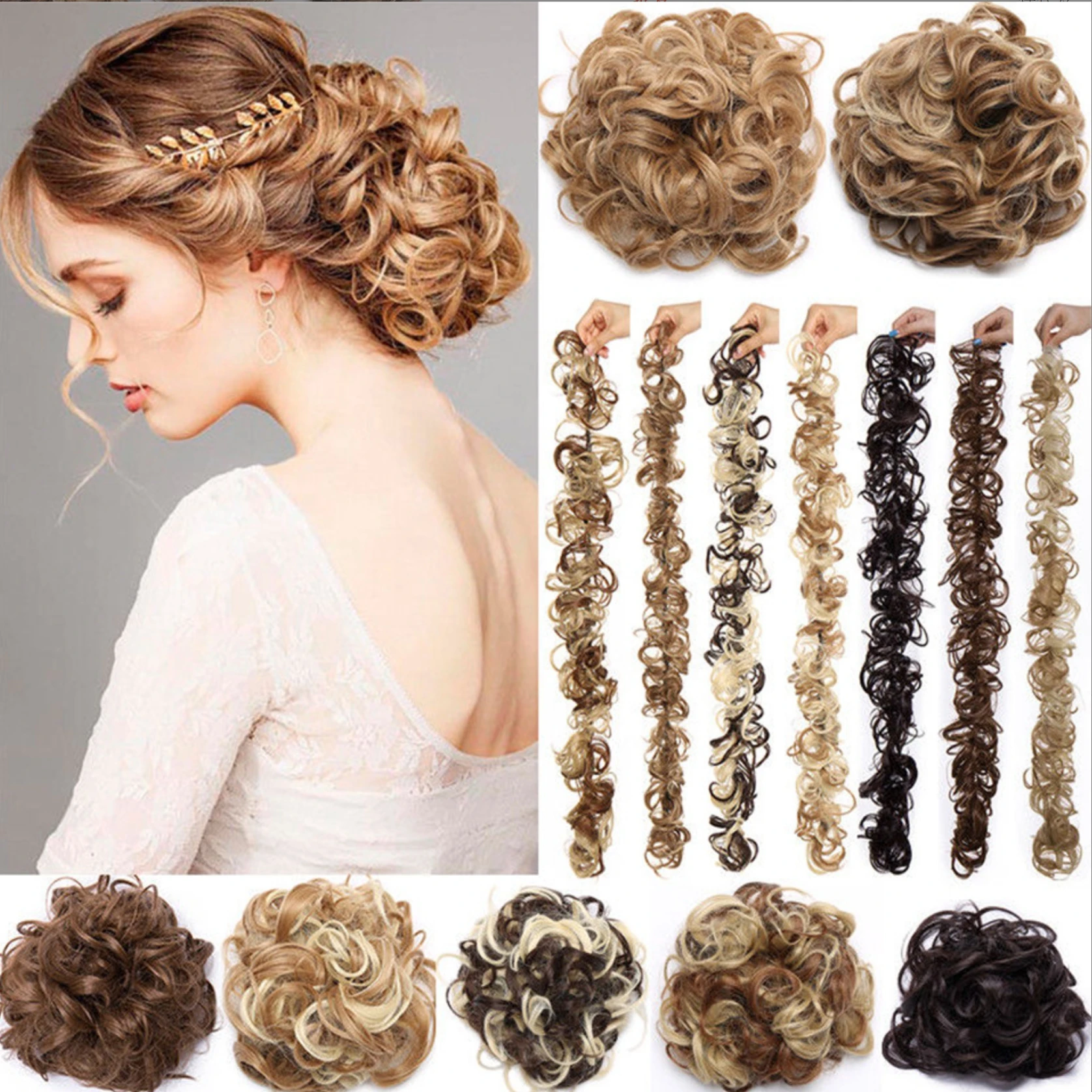 

Synthetic Hairpiece Curly Messy Hair Bun Wrap Scrunchies Elastic Hair Band Donut Updo Chignon Hair Extension Piece