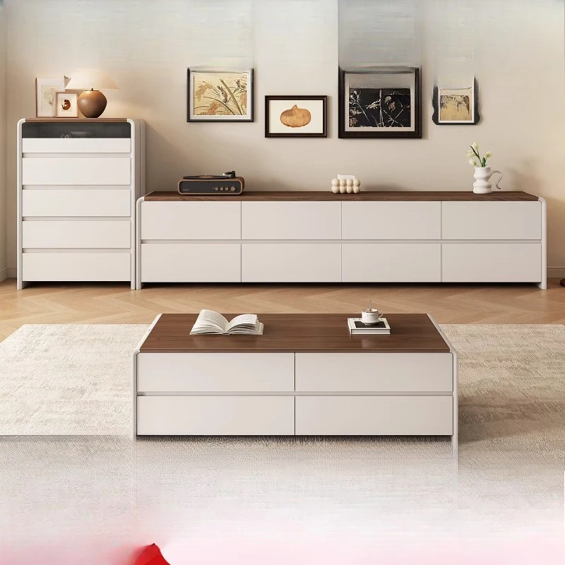 

Medieval cream wind pure solid wood, double floor TV cabinet