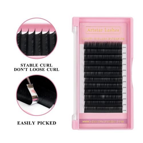 Imagen 2 del producto ARTSTAR pestañas de seda Natural J B C D CC Curl 6-15mm de longitud extensiones de pestañas de volumen pestañas individuales negras mate para maquillaje