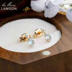 LAMOON Elegant Rhomboid Natrual Topaz Gemstone Stud Earrings Necklace For Women 925 Sterling Silver Gold Plated Fine Jewelry