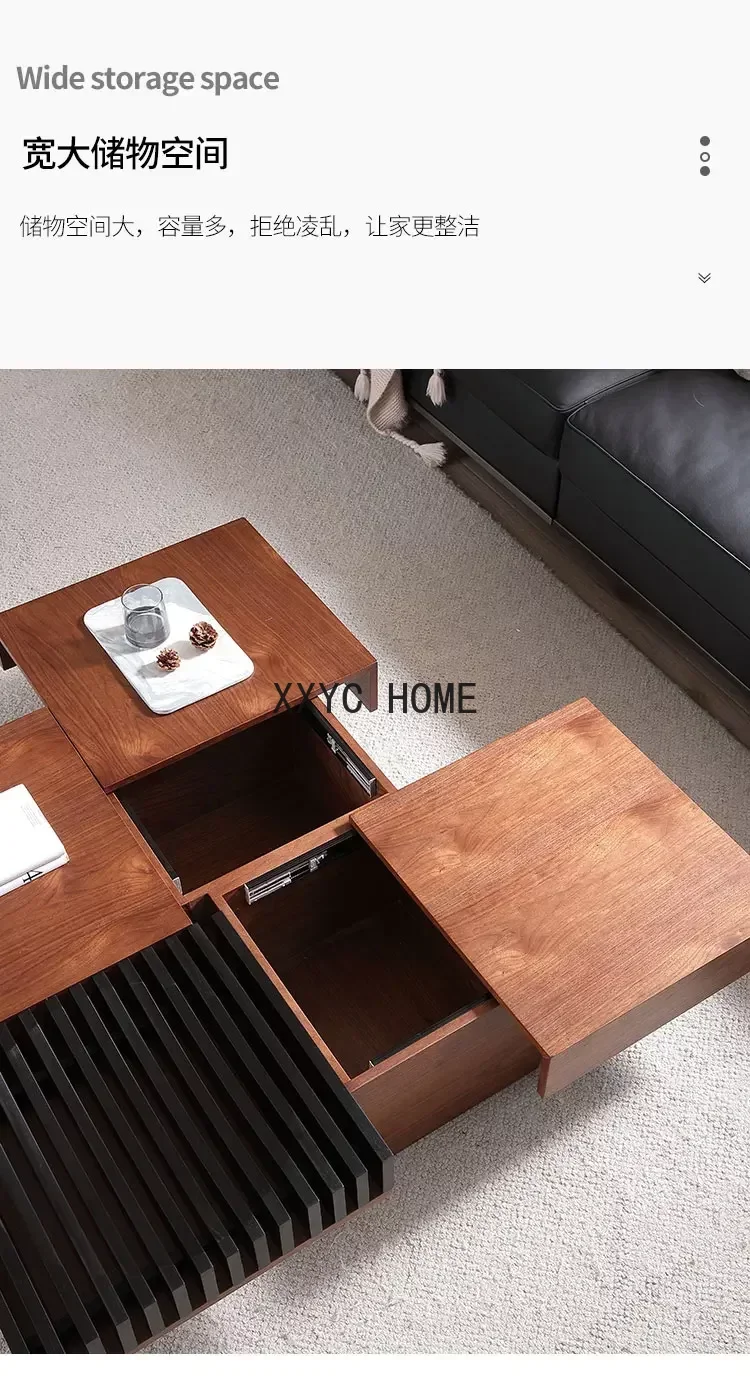Italian Black Walnut Creative Coffee Table Modern Minimalist Living Room Storage Square Designer Coffee Table Combination