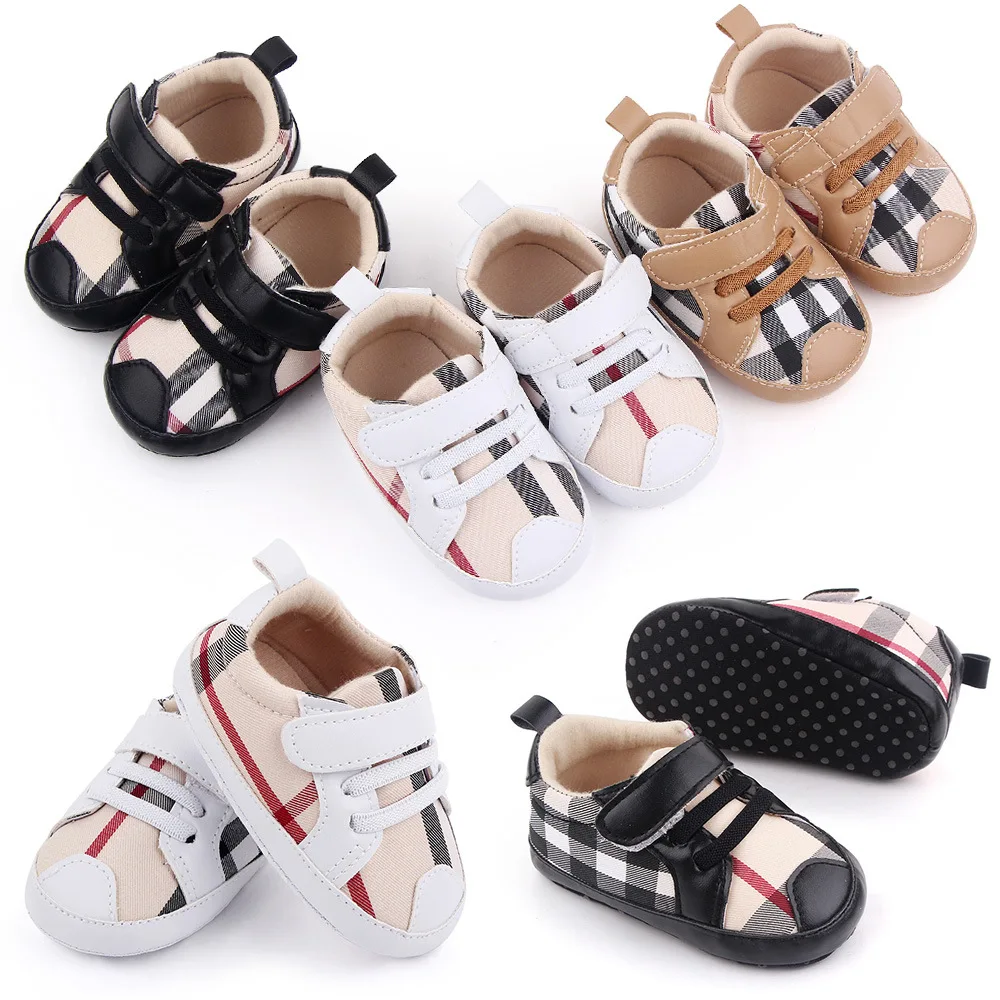 Spring and Autumn Baby Fashion Plaid Color Matching Soft Soles Comfortable Walking Shoes for Boys and Girls