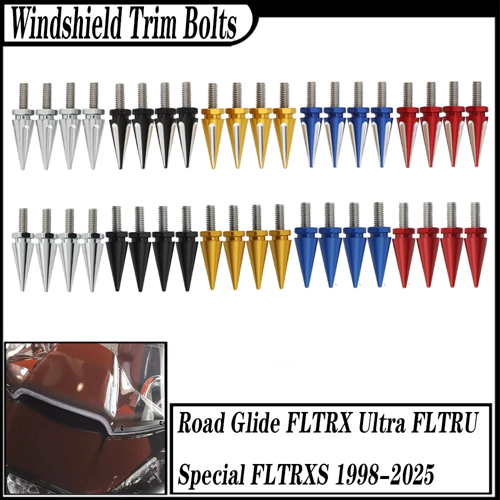 

Мотоциклетные 4 шт., болты для отделки лобового стекла, черные/хромированные винты для ветрового стекла для Harley Touring Road Glide FLTRX FLTRU FLTRXS 1998-2023