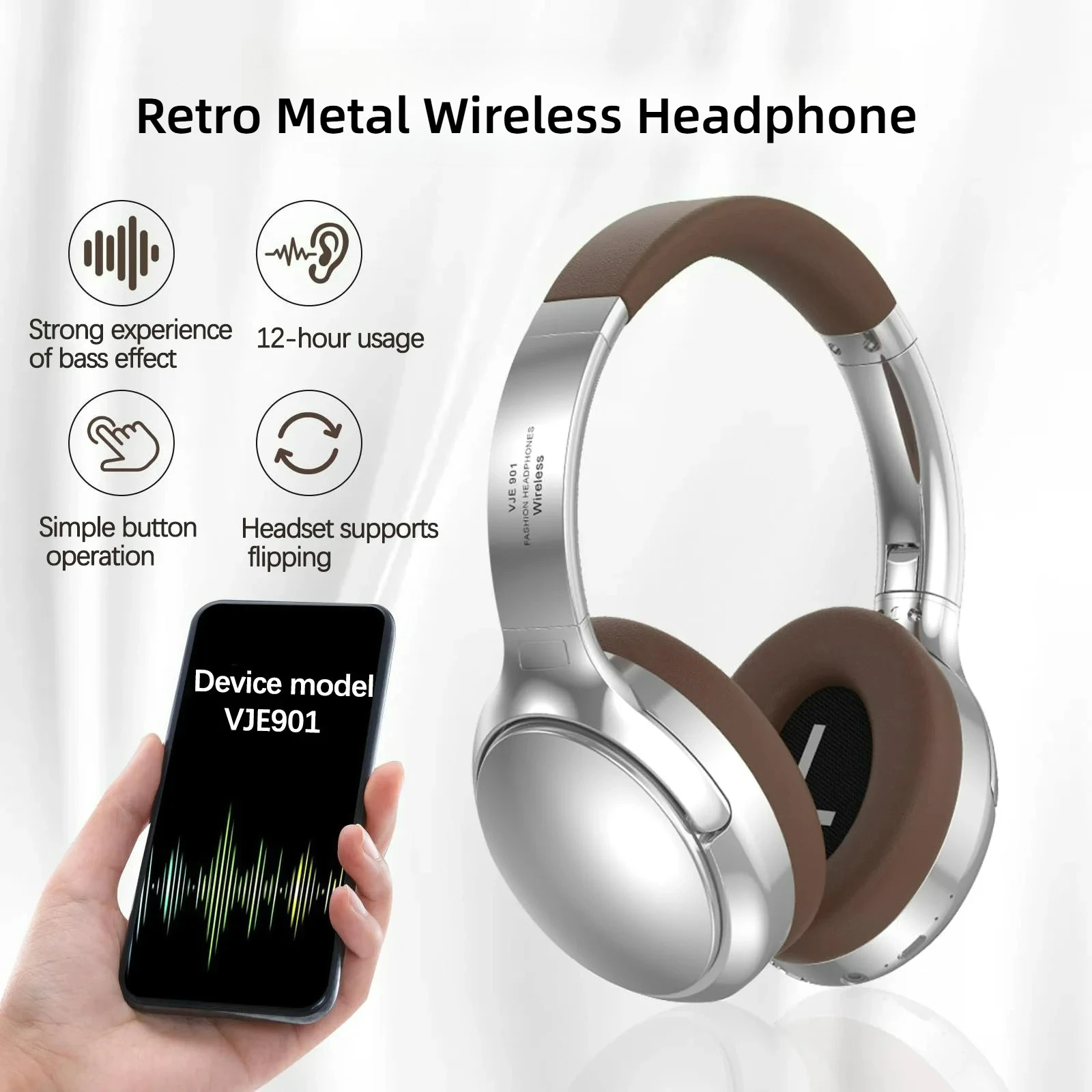 

Складная ретро Bluetooth-гарнитура VJE901, беспроводные стереонаушники с микрофоном ENC HD для занятий спортом, офисом, мобильных игр, подарок для мужчин