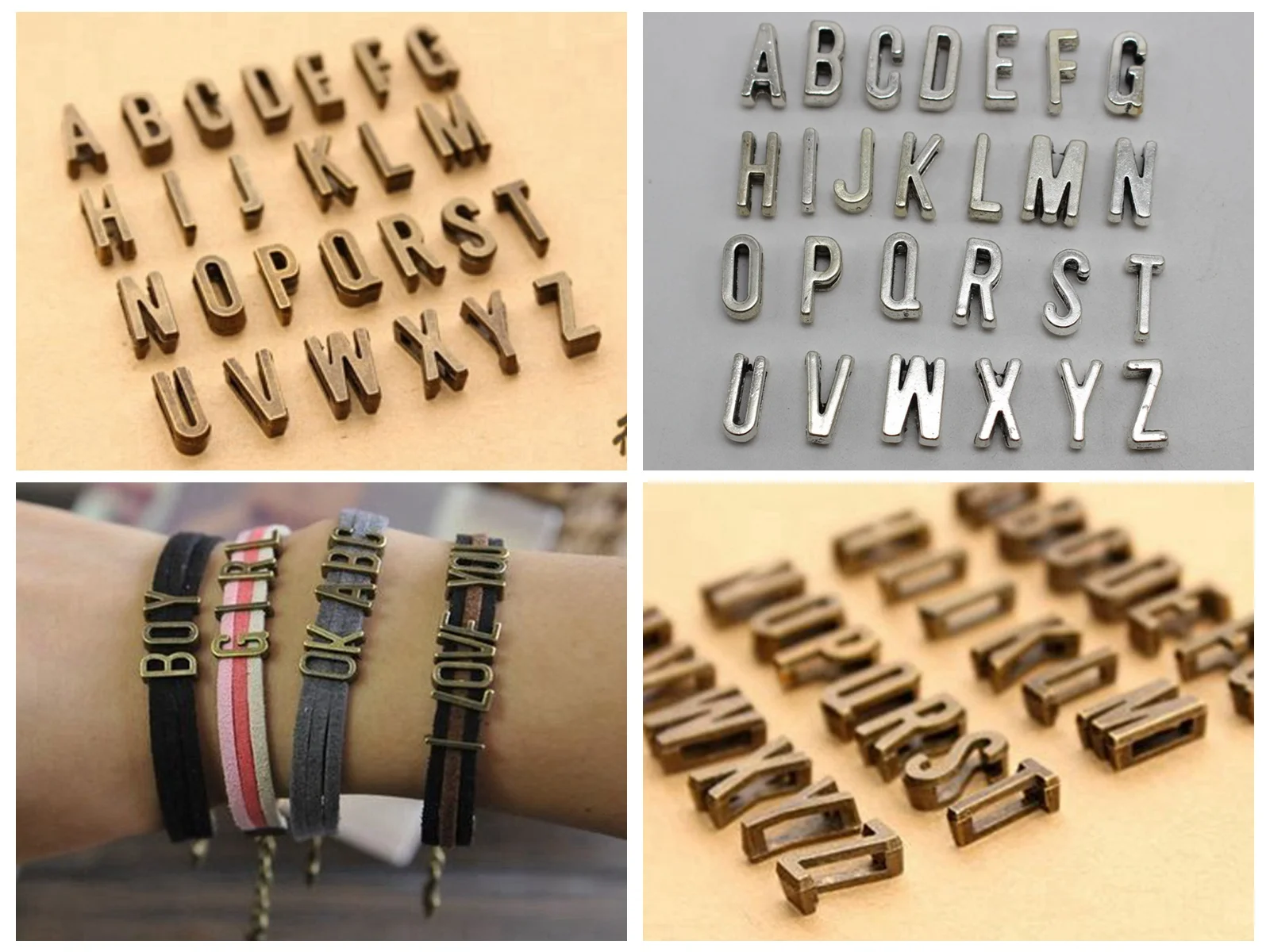 Artisanat DIY Alphabet Lettre "A-Z" Glisser Charme Perles Fit 7mm Curseur Bracelets