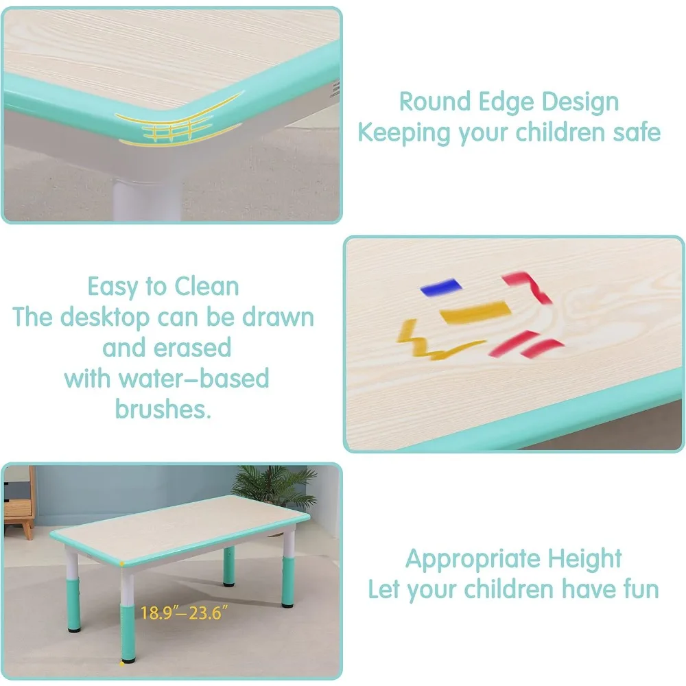 Juego de mesa y silla para niños, escritorio ajustable en altura con 4 asientos, juego de mesa y silla para niños pequeños para niñas y niños de 2 a 10 años