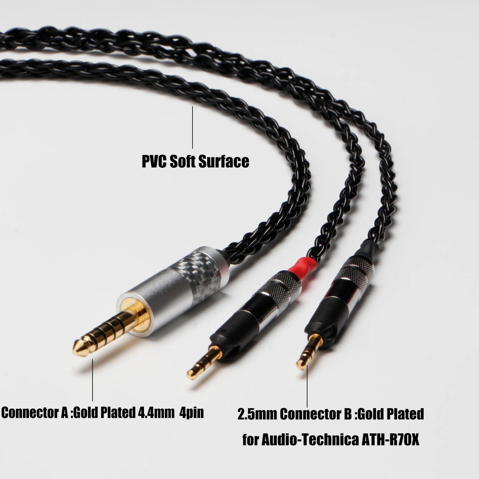 Earphone Cable ATH-R70X R70X R70X5 Headphones Cables 6.35mm 4.4mm 2.5mm 7N OCC Transparent Braided Earphone Headphone Cable