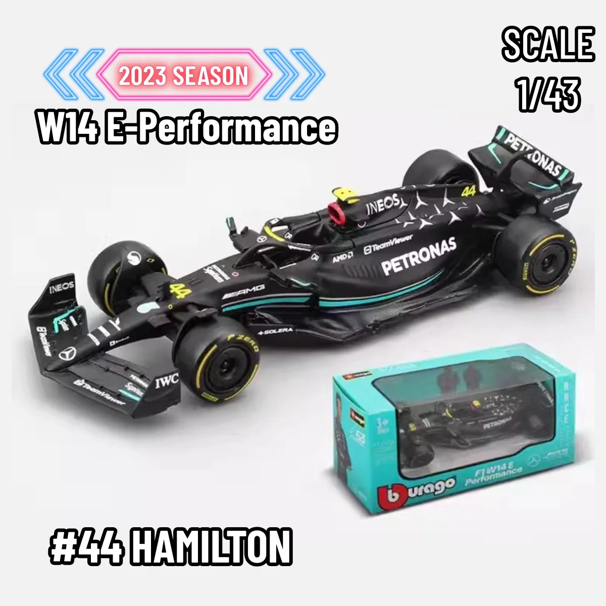 Bburago 2019-2023 Mercedes F1 Car Model 1:43 W10 W12 W13 W14 #44 Hamliton #63 Russell #77 Bottas Formula 1 Racing Miniature Toy