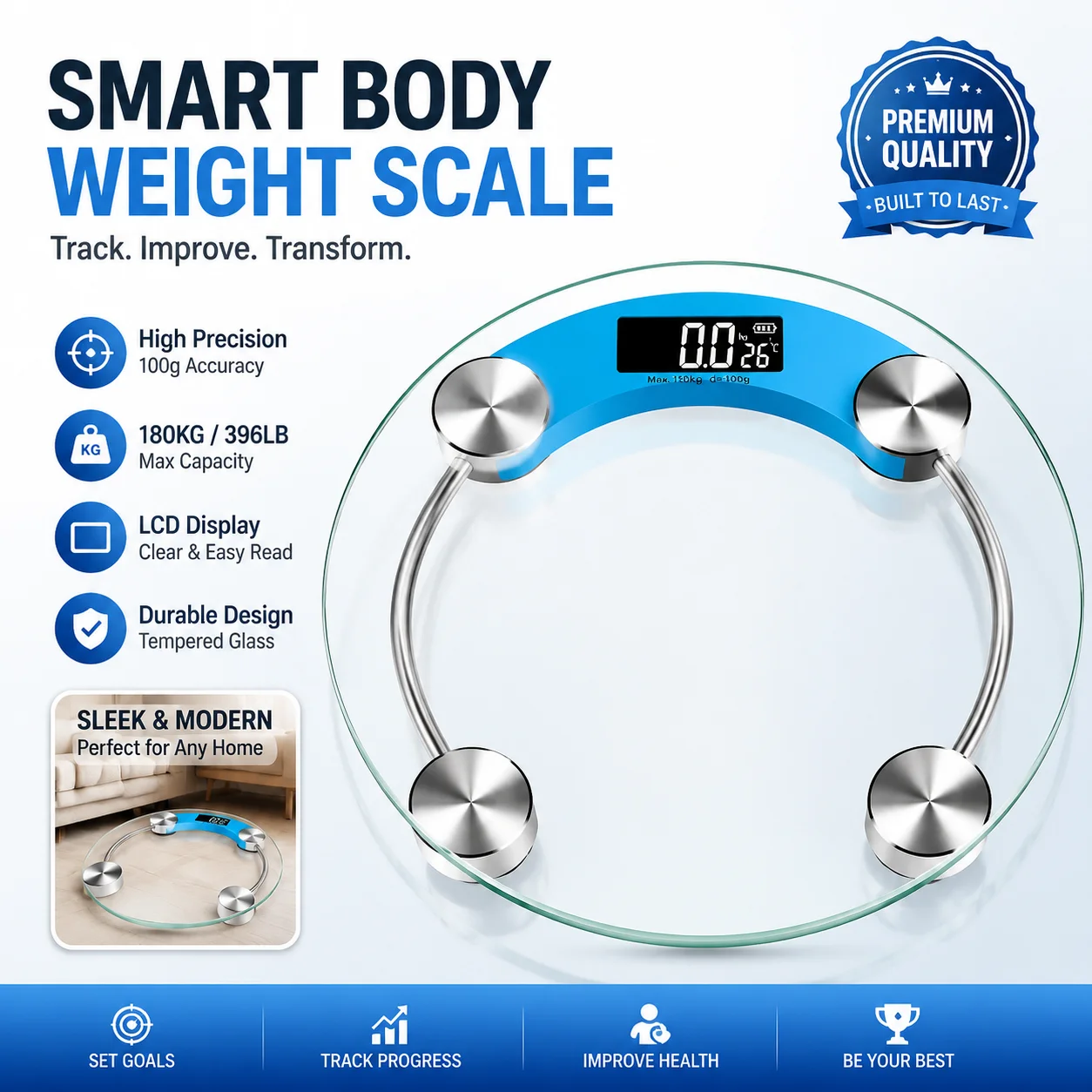 Round Smart Digital Body Weight Scale Tempered Glass High Precision Electronic Bathroom Scale for Adult Home Health Weighing - view 6