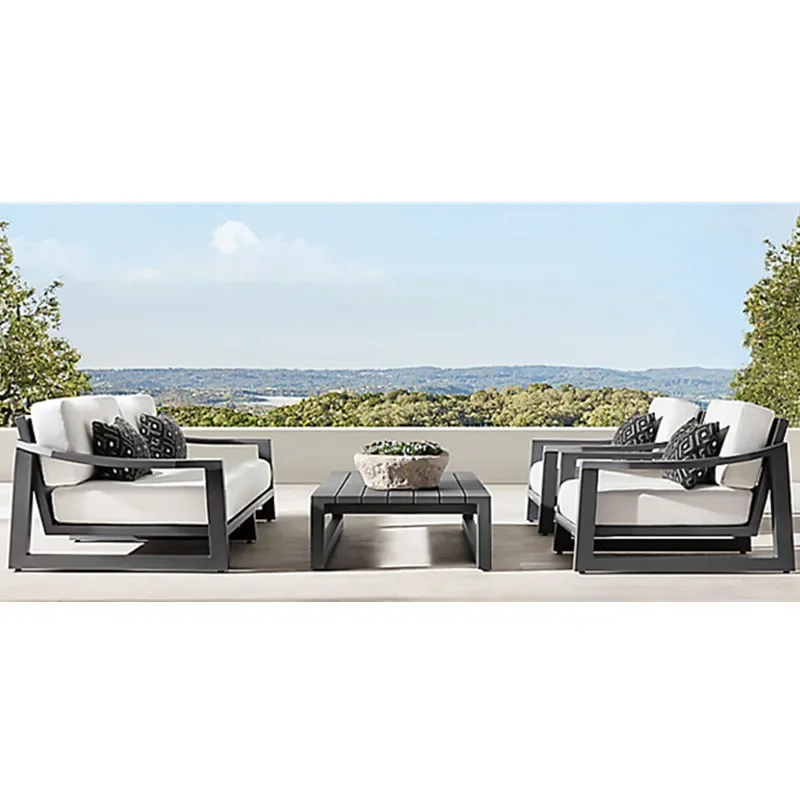 Outdoor patio furniture 4 pieces long couch coffee table aluminium garden sofa sets