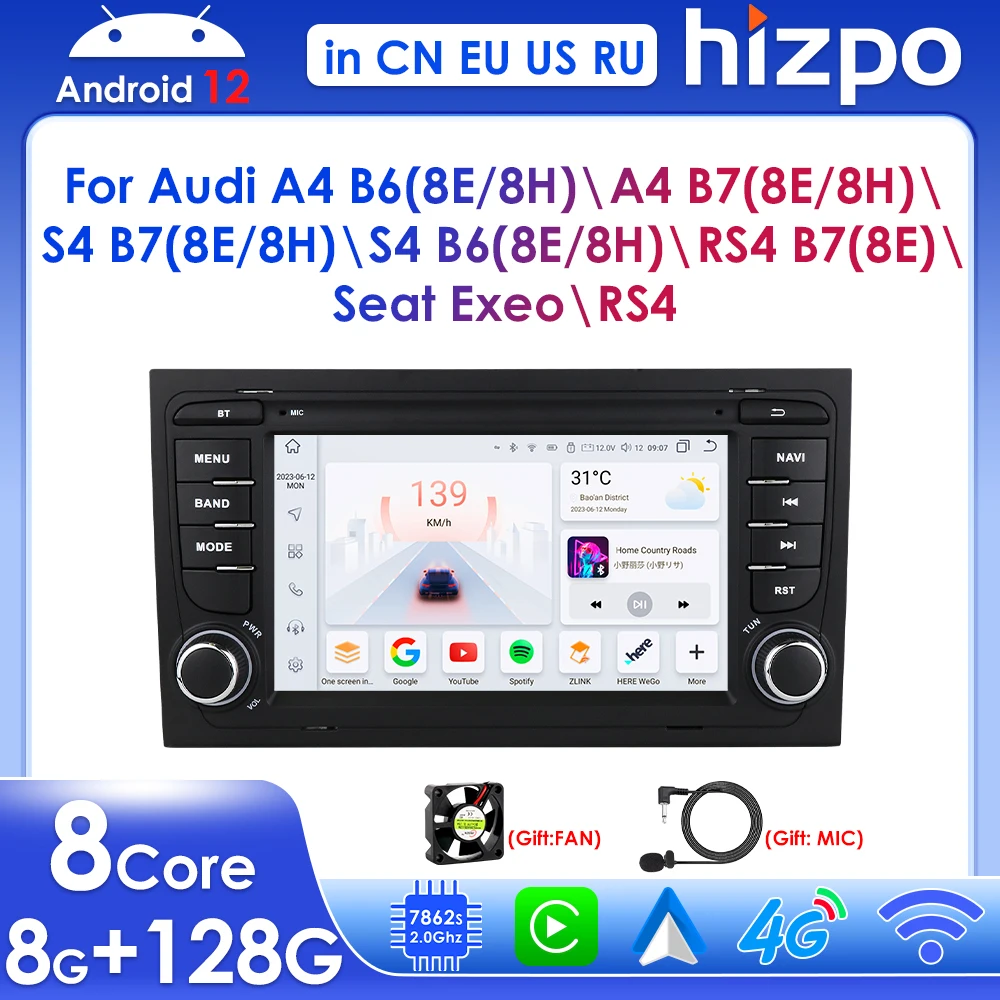 

po 7" Wireless Carplay Automotive Multimedia dla Audi A4 B6 S4 RS4 2000-2008 Android GPS RDS Stereo BT Radio Navi RDS 2din 4G