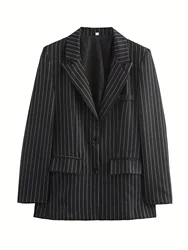 ASDS Women's New Classic Striped Old Money Style Single Breasted Loose Casual Blazer Versatile Top