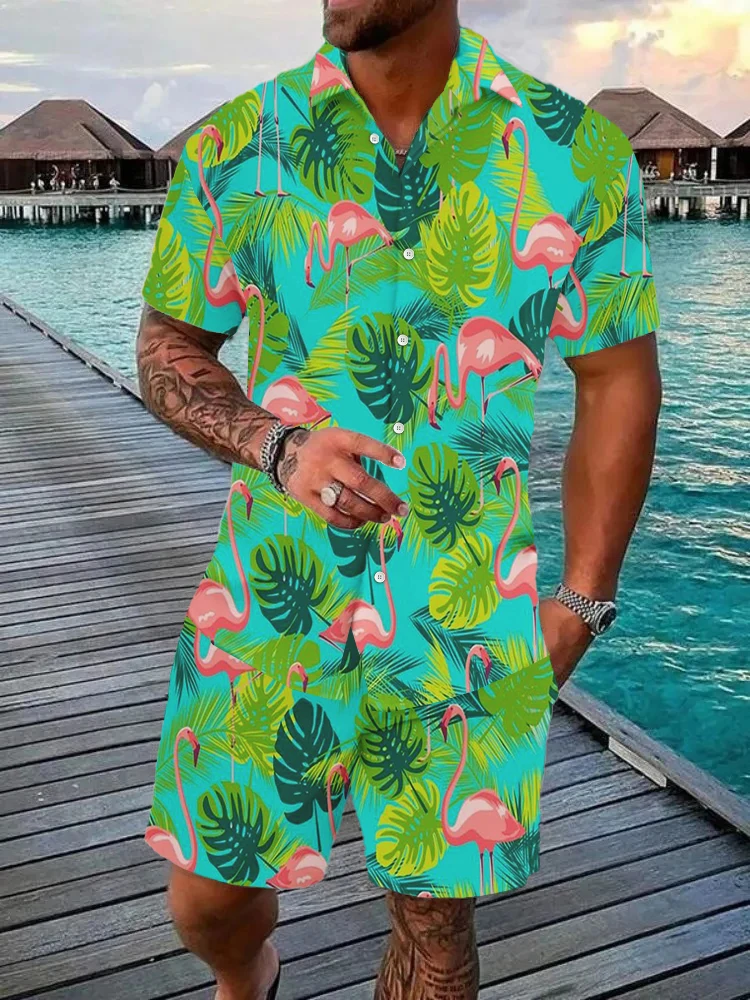 Hawaiian Beach Men's Shirt Set New Two-piece Summer Shirt Shorts Set Casual Outdoor Short Sleeve Men Clothing Fashion Men's Top
