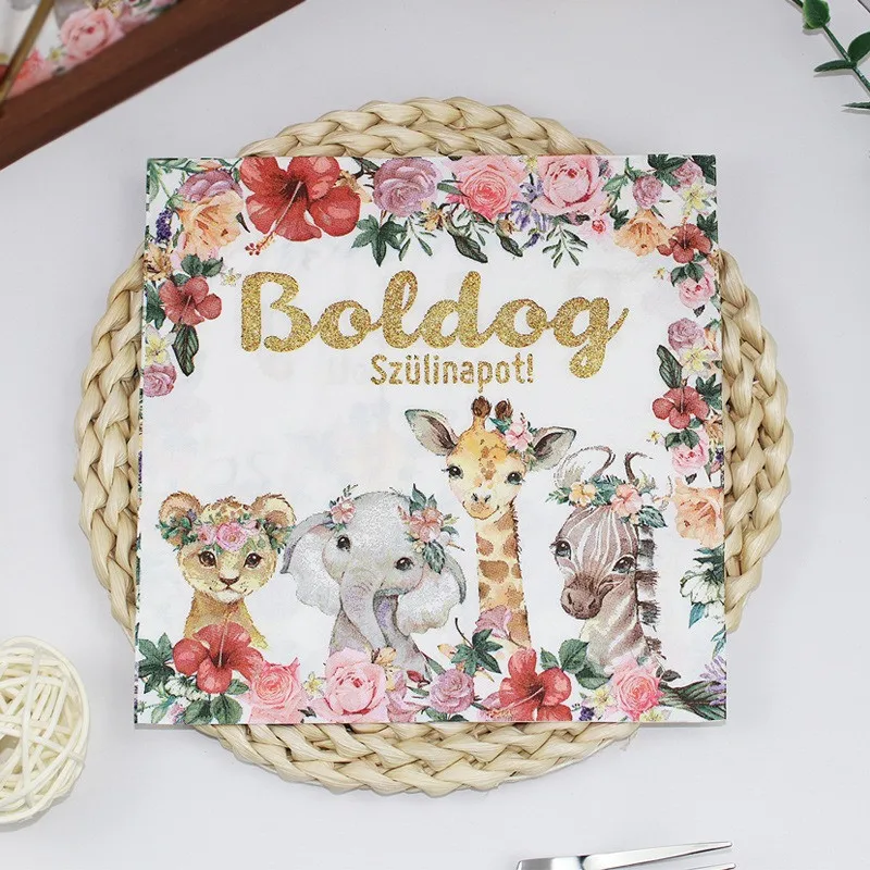 

20pcs/bag 33x33cm Cartoon Animal Flower Printed Disposable Napkins Paper Cocktail Wedding Birthday Party Decoration